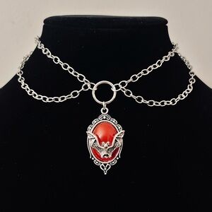 Hand Crafted Red Bat Pendant Choker Necklace